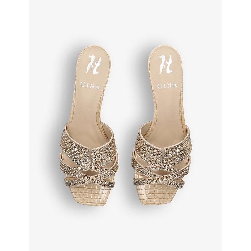 Shop Gina Olympia Crystal-embellished Leather Sandals In Gold