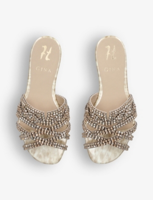 Shop Gina Womens Gold Stirling Crystal-embellished Leather Sandals