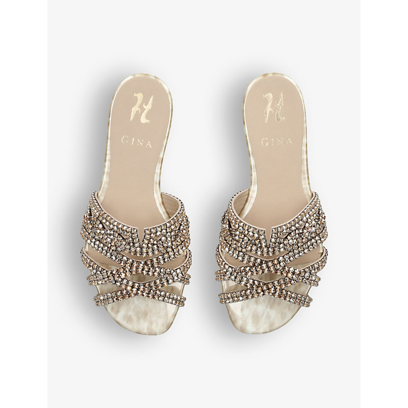 Shop Gina Women's Gold Stirling Crystal-embellished Leather Sandals