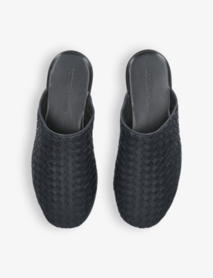 Shop Bottega Veneta Men's Grey/dark Weave Intrecciato Leather Mules