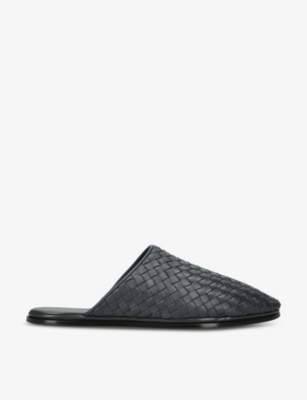 Shop Bottega Veneta Men's Grey/dark Weave Intrecciato Leather Mules