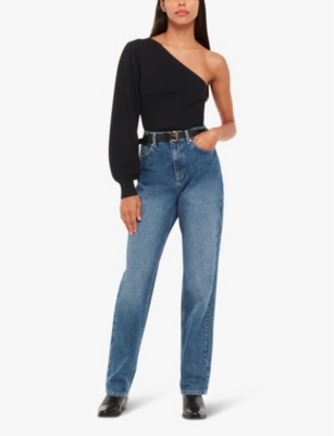 Whistles Womens Black One-shoulder Slim-fit Cotton And Recycled Polyester-blend Top In Black