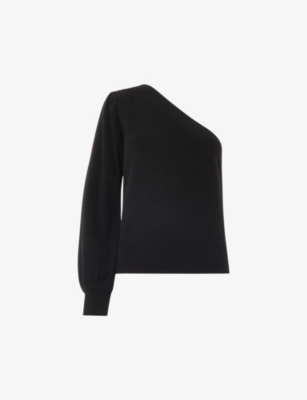 Whistles Womens Black One-shoulder Slim-fit Cotton And Recycled Polyester-blend Top In Black