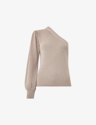 Whistles Womens Cream One-shoulder Puff-sleeve Cotton And Recycled Polyester-blend Top In Cream