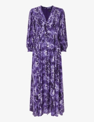 WHISTLES: Glossy leopard-print long-sleeve woven midi dress