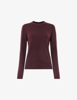Whistles Keyhole-back Crew-neck Stretch-knit Top In Burgundy