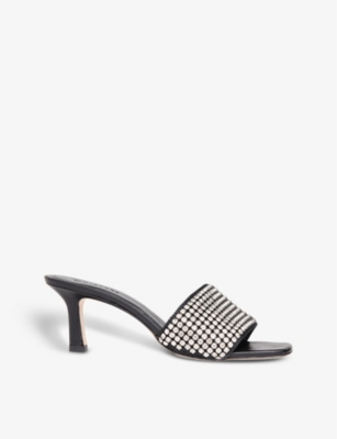 Whistles Womens Black Adella Crystal-embellished Leather Heeled Sandals