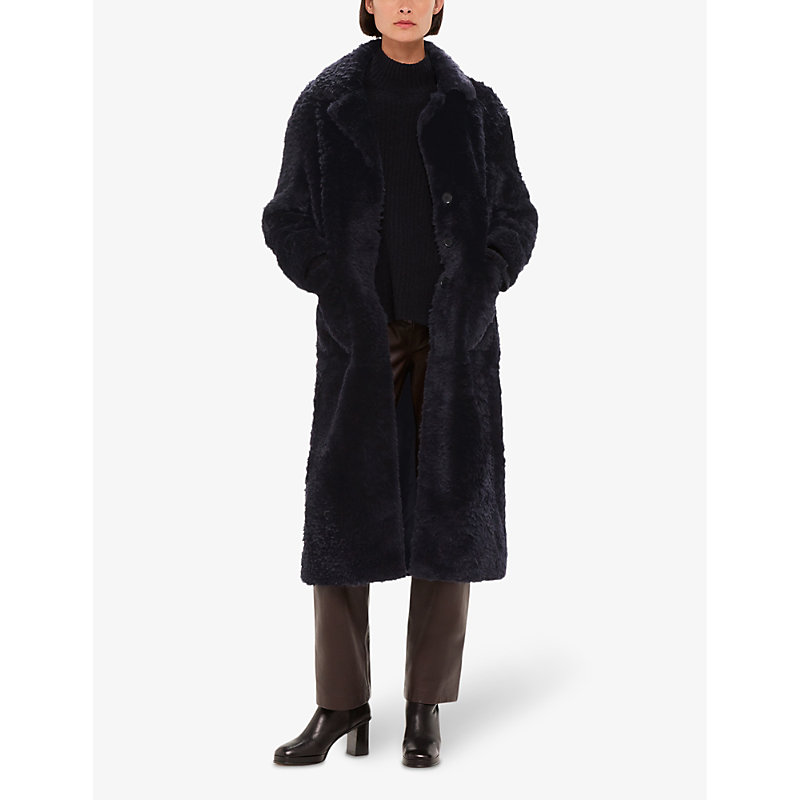 Shop Whistles Women's Navy Camille Regular-fit Button-up Shearling Coat