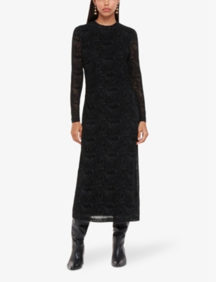 WHISTLES: Squiggle long-sleeve stretch-mesh midi dress