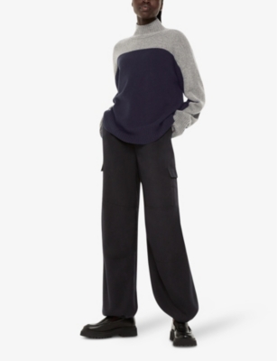 Whistles Womens Blue Colour-block Relaxed-fit Recycled-wool Jumper In Blue