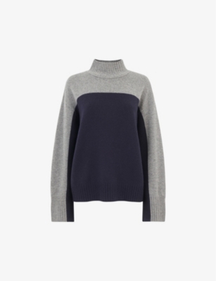 Shop Whistles Women's Blue Colour-block Relaxed-fit Recycled-wool Jumper