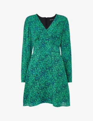 Whistles Womens Multi-coloured Lori Floral-print Long-sleeve Woven Mini Dress In Green/multi