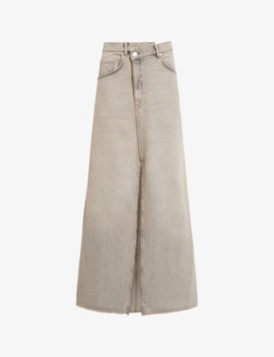 ALLSAINTS: Noir crossover-waist high-rise denim maxi skirt