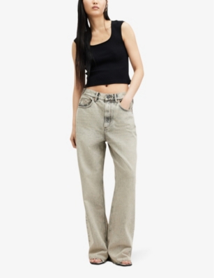 Shop Allsaints Women's Sand Grey Blake Relaxed-fit Low-rise Denim Jeans