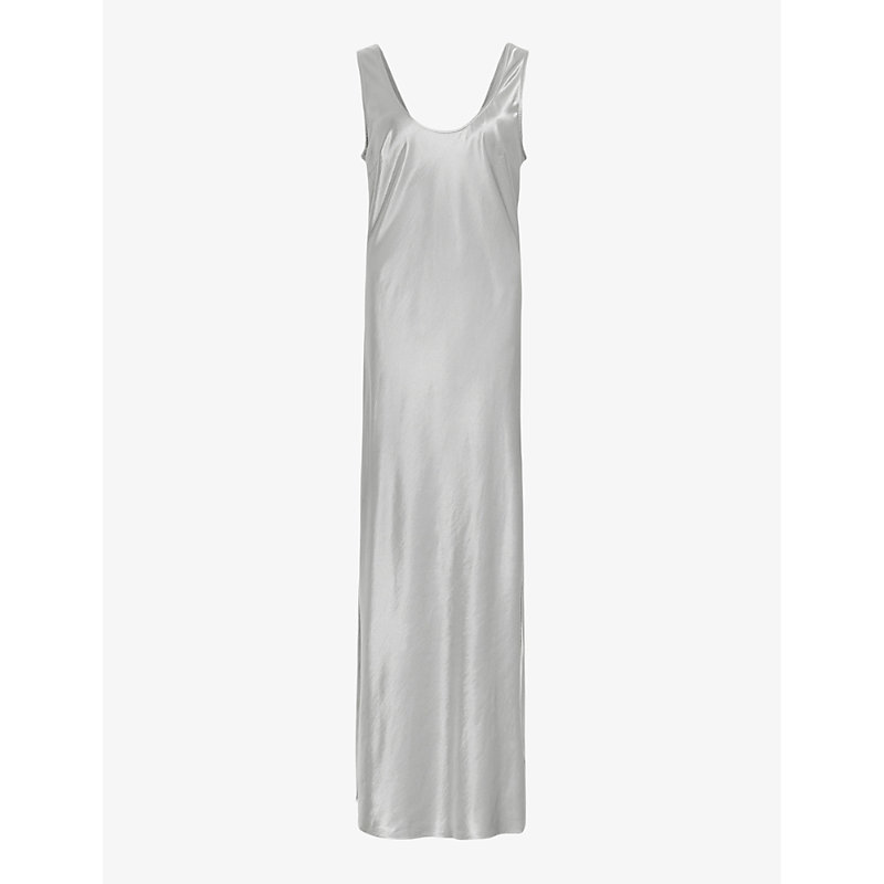 Allsaints Womens Dark Silver Lisa Scoop-neck Sleeveless Organic-cotton Maxi Dress