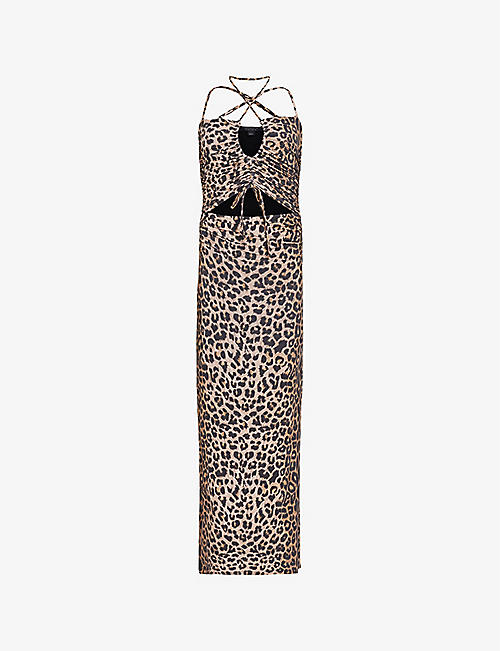 ALLSAINTS: Amaya Leppo leopard-print cut-out stretch-woven midi dress
