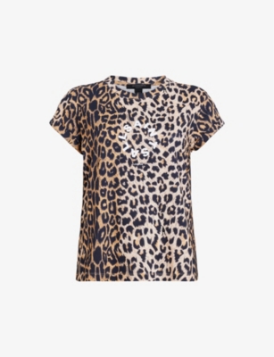 Shop Allsaints Women's Leopard Brown Tiepo Anna Leopard Print Organic-cotton T-shirt
