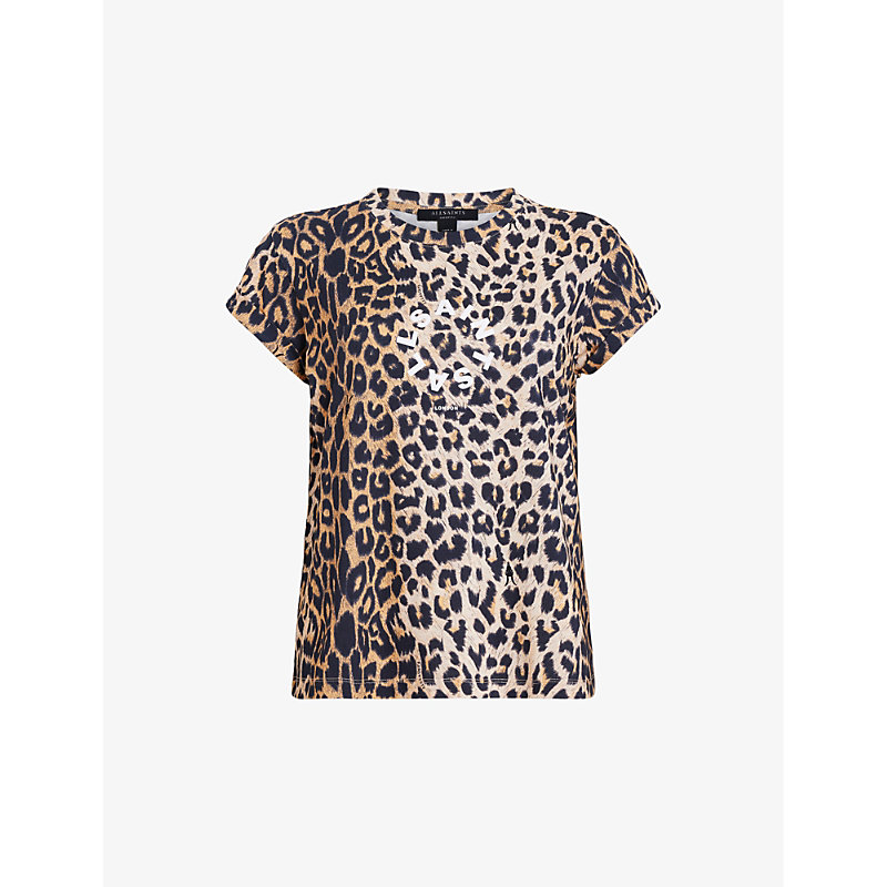 Shop Allsaints Womens Leopard Brown Tiepo Anna Leopard Print Organic-cotton T-shirt