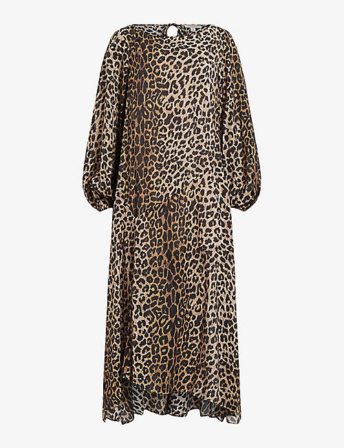 ALLSAINTS: Jane leopard-print split-sleeve woven midi dress