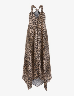 Shop Allsaints Lil Leopard-print Sleeveless Cotton Maxi Dress In Leopard Brown