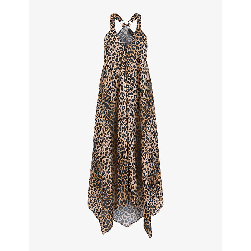 Shop Allsaints Womens Leopard Brown Lil Leopard-print Sleeveless Cotton Maxi Dress