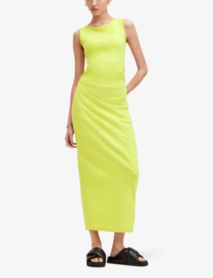 Shop Allsaints Women's Zest Lime Gree Katarina Side-ruched Slim-fit Cotton Maxi Dress