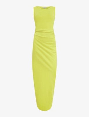 Shop Allsaints Women's Zest Lime Gree Katarina Side-ruched Slim-fit Cotton Maxi Dress