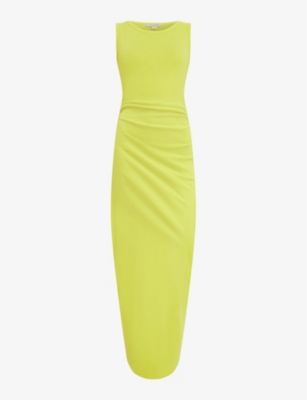 Allsaints Womens Zest Lime Gree Katarina Side-ruched Slim-fit Cotton Maxi Dress In Zest Lime Gree