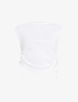 Shop Allsaints Women's Chalk White Sonny Logo-print Side-tie Organic-cotton Tank