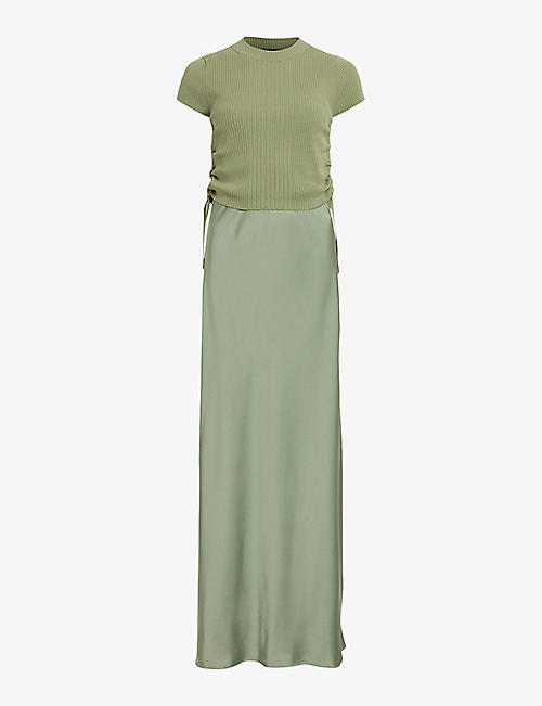 ALLSAINTS: Hayes knitted-top satin maxi dress