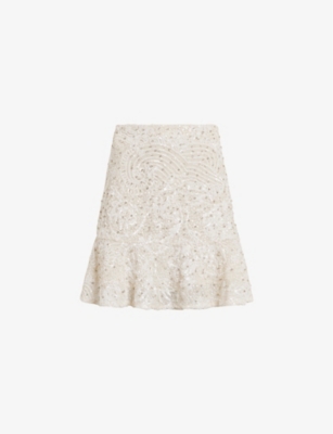 ALLSAINTS: Ivy sequin-embroidered frill-hem woven mini skirt