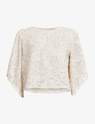 ALLSAINTS: Ivy sequin-embroidery relaxed-fit woven top