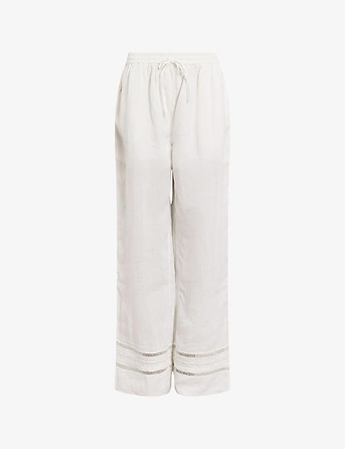 ALLSAINTS: Jade stripe-embroidered high-rise linen trousers