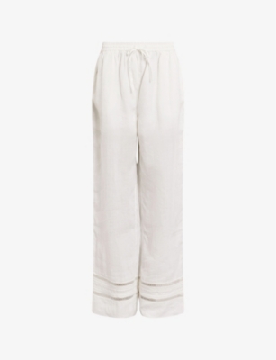 Shop Allsaints Women's Ecru White Jade Stripe-embroidered High-rise Linen Trousers