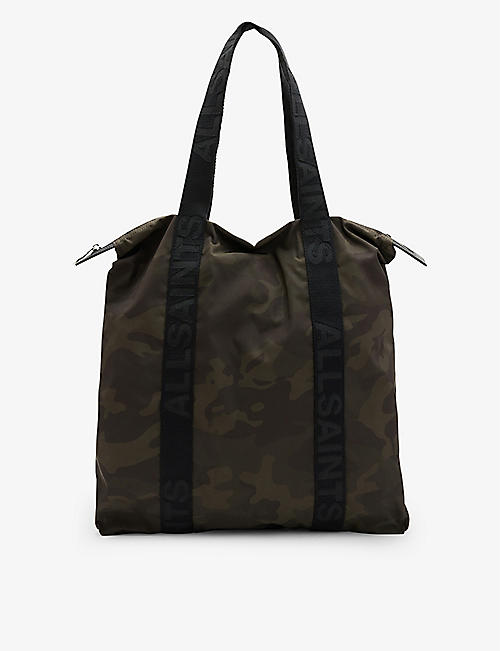 ALLSAINTS: Afan camo-print recycled-polyester tote