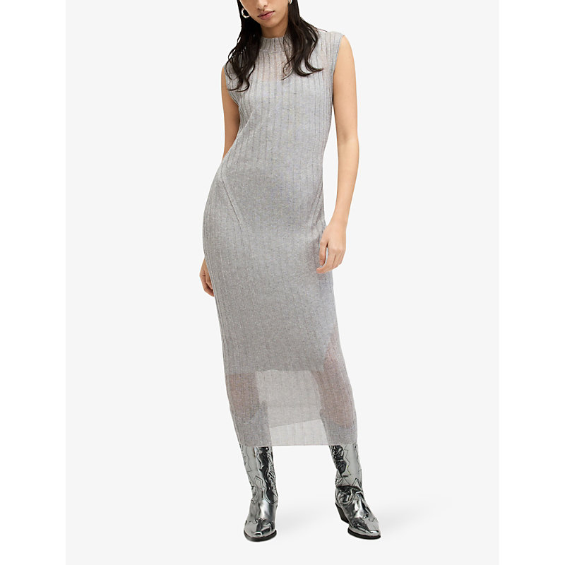 Shop Allsaints Patrice Slim-fit High-neck Knitted In Silver