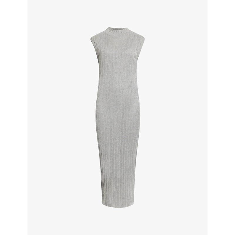 Shop Allsaints Patrice Slim-fit High-neck Knitted In Silver