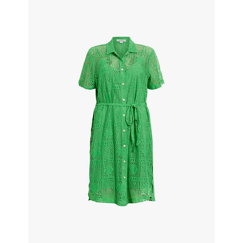 Shop Allsaints Women's Spectra Green Athea Belted-waist Regular-fit Crochet Mini Dress