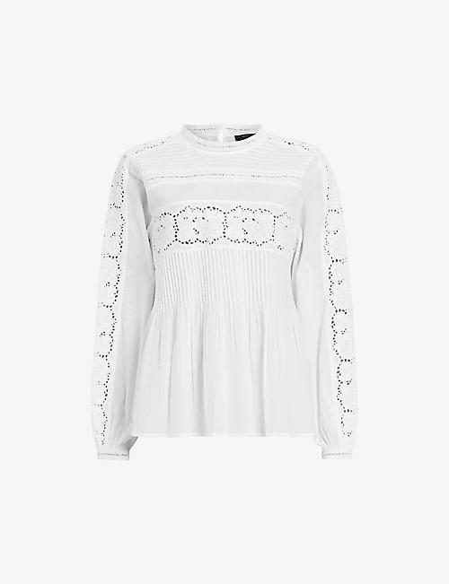 ALLSAINTS: Elaia lace-trim organic-cotton blouse