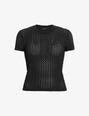 Shop Allsaints Women's Black Karma Stevie Slim-fit Short-sleeve Knitted T-shirt