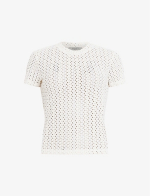 Shop Allsaints Womens Chalk White Karma Stevie Slim-fit Short-sleeve Knitted T-shirt