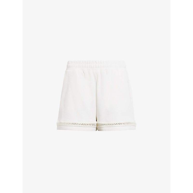 Allsaints Womens Chalk White Ewelina Lila Ladder-trim High-rise Organic-cotton Shorts