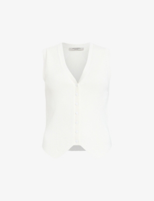 Shop Allsaints Women's Chalk White Cruz V-neck Ribbed Knitted Waistcoat