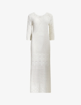 Allsaints Briar Lace Long Sleeve Slim Midi Dress In Chalk White