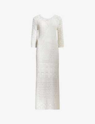 Shop Allsaints Women's Chalk White Briar Slim-fit Lace-embroidered Organic-cotton Midi Dress