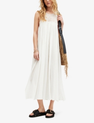 Shop Allsaints Women's Chalk White Corrs Embroidered-neck Sleeveless Organic-cotton Maxi Dress