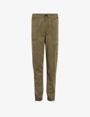 Shop Allsaints Nola Patch-pocket High-rise Stretch-cotton Cargo Trousers In Dark Khaki Gre