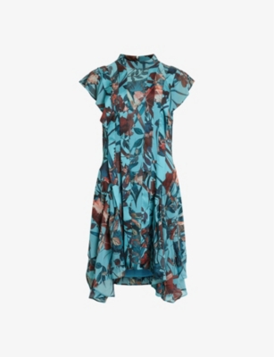 ALLSAINTS: Fleur floral-print cap-sleeve recycled-polyester mini dress