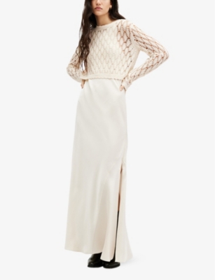 Shop Allsaints Women's Cream White Erin Two-in-one Crochet-jumper Organic-cotton Maxi Dress