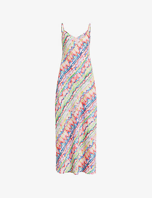 ALLSAINTS: Bryony Melissa graphic-print V-neck recycled-polyester maxi dress